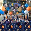 Outer Space Party Supplies for 20 Guests, Include Astronaut Planet Paper Plates, Napkins, Forks, Outer Solar System Tablecloth for Kids Birthday Party Solar System Theme Party Decorations