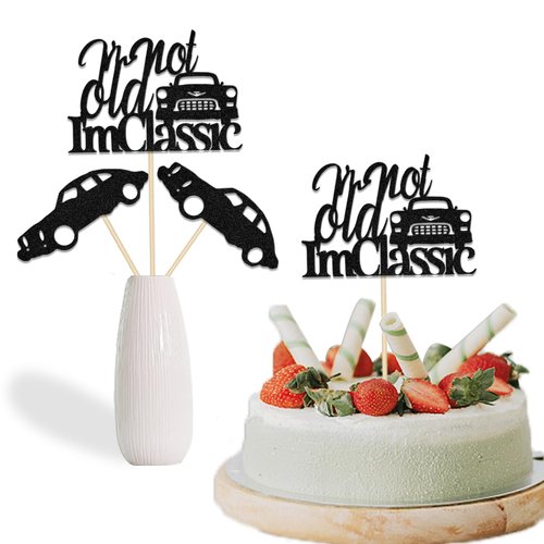 12Pcs I Am Not Old I Am Classic Centerpiece Sticks, Classic Car Party Decoration, Vintage Car Birthday Cake Topper, Funny Birthday Anniversary Party Supplies Black