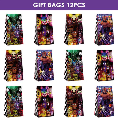 Optiacan 12pcs Freddy's Party Supplies, 5 Nights Themed Party Bags for Boys Girls Kids Party Decorations (FNAF)