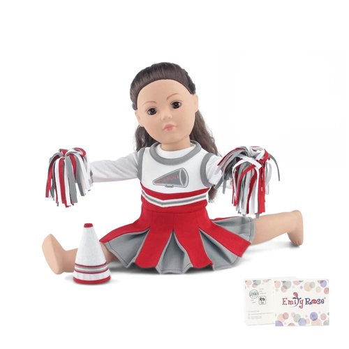 Emily Rose 18 Inch Doll Clothes Accessory Gift Play Set | Scarlet and Grey Cheer Cheerleader 18" Doll Outfit, Includes Dress, T-Shirt Tee and Fun Accessories | Made to Fit Most 18" Dolls