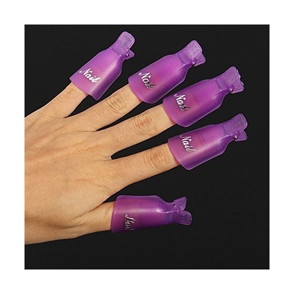 Onwon 10pc Professional Plastic Acrylic Nail Art Soak Off Cap Clip Uv Gel Polish Remover Wrap Cleaner Clip Cap Tool (Purple)
