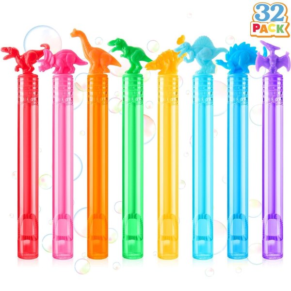 JOYIN 32 Pack Bubbles Party Favors for Kids, 8 Colors Dinosaur Mini Bubble Wands, Goodie Bag Stuffers, Treasure Box Toys, Classroom Prizes for Boys Girls