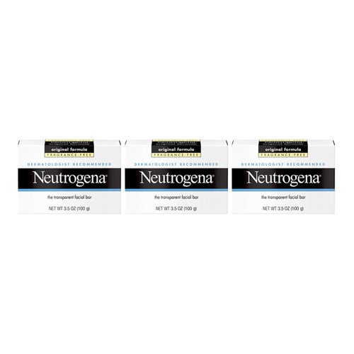 Neutrogena Original Amber Bar Fragrance-Free Facial Cleansing Bar with Glycerin, Pure & Transparent Gentle Face Wash Bar Soap, Free of Harsh Detergents, & Dyes, Hypoallergenic, 3.5 Oz (Pack of 3)
