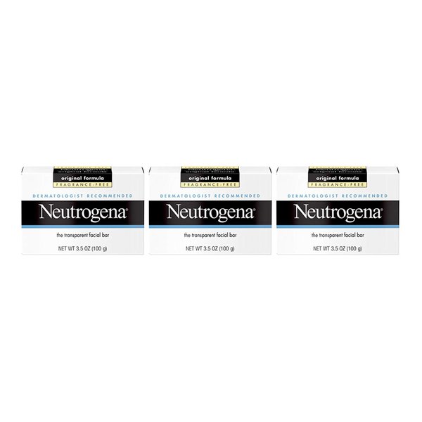 Neutrogena Original Amber Bar Fragrance-Free Facial Cleansing Bar with Glycerin, Pure & Transparent Gentle Face Wash Bar Soap, Free of Harsh Detergents, & Dyes, Hypoallergenic, 3.5 Oz (Pack of 3)