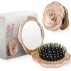 Folding Hair Brush, Mini Pocket Travel Mirror Brush Easy to Carry for Small Spaces Nylon Brush/Comb/HairBrush for Women Men's Any Hairstyles Hair and Beards Wet Dry Hair Restore Shine, Champagne