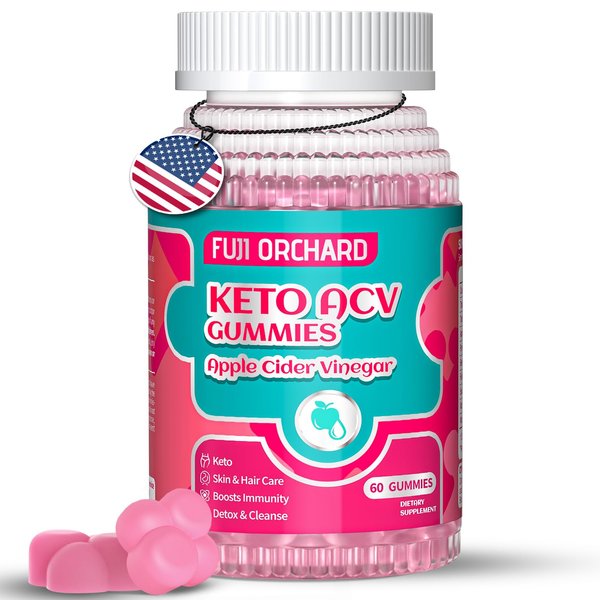 FUJI ORCHARD Apple Cider Vinegar Gummies, 1500mg Keto ACV Gummies, Low Sugar Keto ACV Gummies Formulated with Pomegranate & Beet & B12, Detox & Cleanse, 60 Vegan