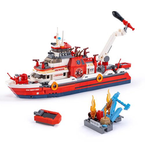 Mkmimo Rescue Fire Boat Building Set, Compatible with Lego City Fire Rescue Boat Building Blocks Toy Set Collection, STEM Toy Gift for Kids 6-12+, Boys and Girls, 588 Pieces