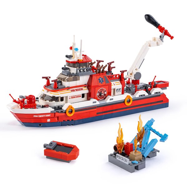 Mkmimo Rescue Fire Boat Building Set, Compatible with Lego City Fire Rescue Boat Building Blocks Toy Set Collection, STEM Toy Gift for Kids 6-12+, Boys and Girls, 588 Pieces