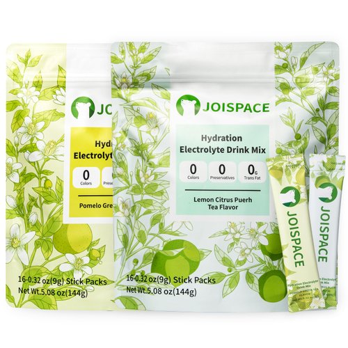 JOISPACE Electrolyte Drink Mix - Pomelo Green Tea ＆ Lemon Ganpu Tea - Hydration Powder Packets with Tea Polyphenols & Ascorbic Acid | Non-GMO, Vegan Electrolytes Powder Packets | 32 Servings