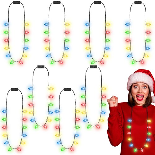 8PCS Christmas Necklace Light Up, LED Christmas Accessories, 4 Colors Christmas Kids Party Favors, 3 Modes Christmas Necklaces Bulk Small Bulbs Light Up Christmas Necklaces New Year Ugly Sweater
