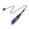VadiForest Amethyst Dowsing Pendulum Reiki Hexagonal Crystal Stone Bronze Pendant Necklace for Divination, Meditation, Wicca, Energy Generator