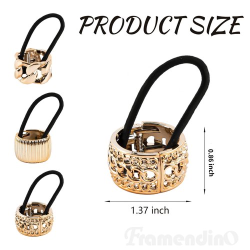 Framendino, 6 Pack Ponytail Cuff Ponytail Holder Elastic Hair Ties Rope Gold for Women 3 Styles
