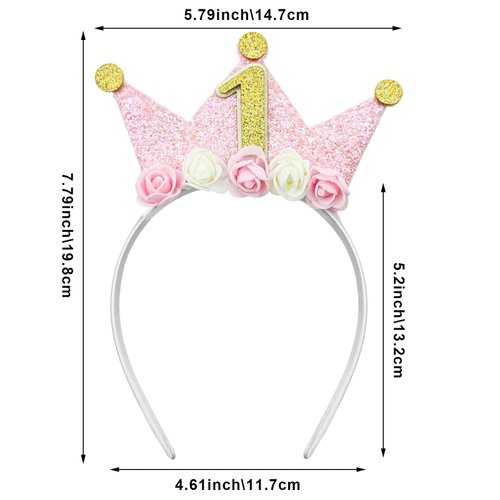 Capiant 1st Birthday Decorations for Women, Birthday Crown Headbands, 1-Year-Old Happy Birthday Decorations Flower Princess Tiara Hair Accessory, Women 1st Birthday Gift Party Decorations Supplies