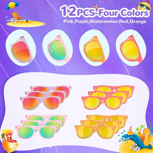 Rugort Kids Sunglasses Bulk Party Favors - 12 Packs Girls Sunglasses for Kids Age 3-8 with UV 400 Protection, Neon Sunglasses for Kids Birthday Party