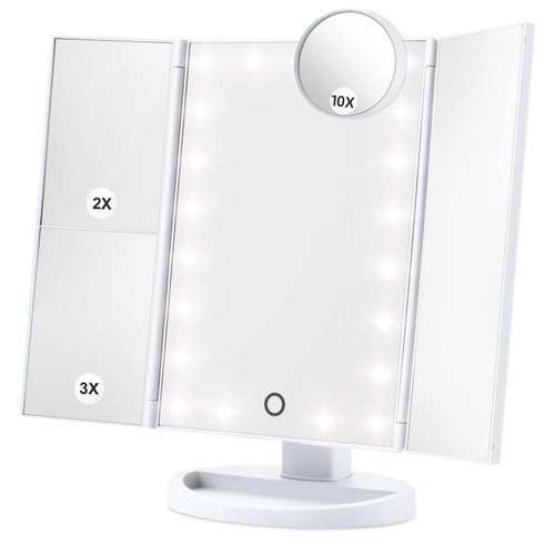 HAMSWAN Makeup Mirror Vanity Mirror with Lights, Lighted Makeup Mirror with 1X 2X 3X 10X Magnifying, Touch Control Design, Dual Power Supply, Portable LED Makeup Mirror, Women Gift (White+10X)
