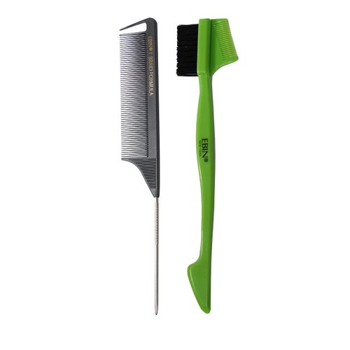 Hard Teasing Brush and Rat Tail Comb Set - Bristle Brush for Hair Edge Styling, 2 Pieces