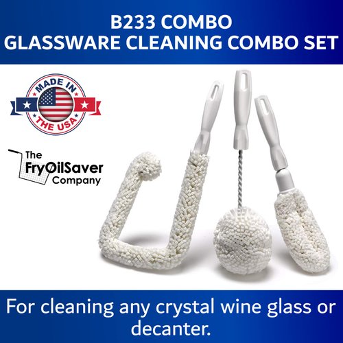 Glassware Cleaning Brush Kit Pack of 3, Sommeliers Washing Kit, Non-Scratch Cleaning Brush for Wineglass, Bottles, Dish, Essential Glass Cleaner Brush for Restaurants and Bars by The FryOilSaver Co.