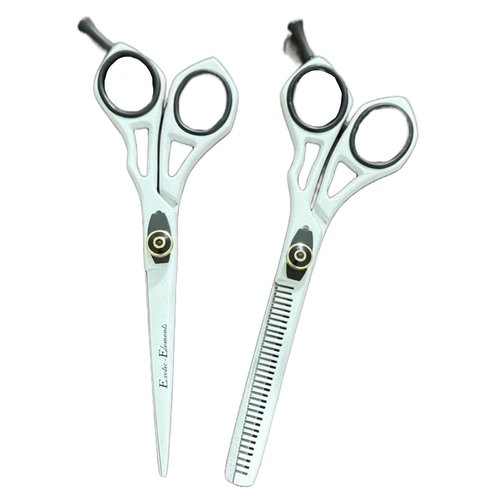 Rust Free Stainless Steel Barber Scissors Set With A Leather Case and Thinning Shears Perfect For Use In Barbershops, Salons, And At Home Great Gift For Hairstylists And Grooming White and Black