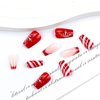 Christmas Press On Nails Medium Square, 24Pcs Christmas Fake Nails Red French Tips Stiped White Snowflake Designs Stick On Nails for Women Girls Christmas Nail Accessories