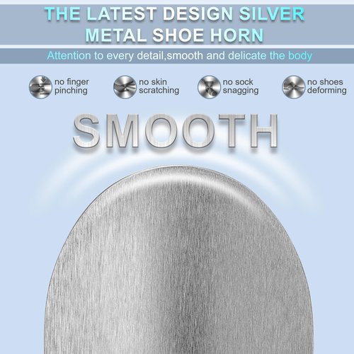 ZOMAKE Metal Shoe Horn Small Shoehorn 7.5 inch - Travel Shoe Horns for Seniors Men Women Kids - Stainless Steel Shoe Horn with Hook (Silver)