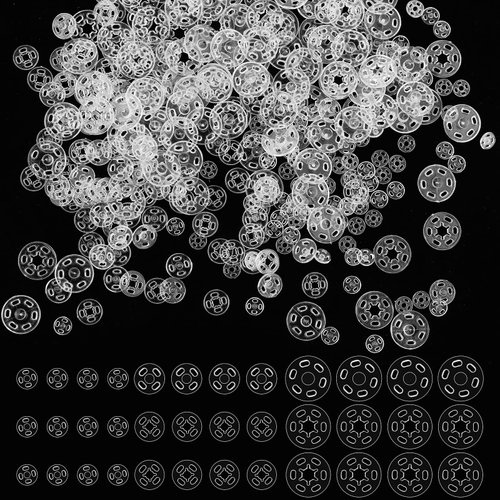 100 Sets Plastic Sew-on Snap Buttons Invisible Snap Fasteners Buttons Round Clear Press Button for Sewing Clothing DIY Craft, 7 mm 10 mm 15 mm