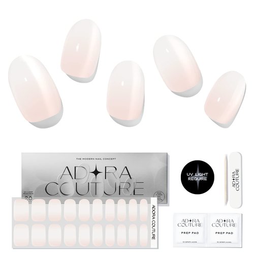 Adora Couture Semi Cured Gel Nail Strips |20pcs Semi Sheer Ombre Milky Peach Gel Wraps for Nails | Gel Nail Stickers with UV Light Required (Milky Peach)