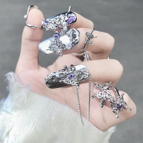 5Pcs Finger Tip Nail Rings for Women Girls, Adjustable Opening Nail Art Charms Accessories, Finger Tip Ring Claw Rings Nail, Irregular Fingertip Nail Armor Ring Punk Jewelry Set