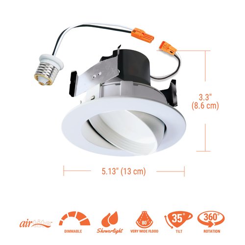 HALO RA 4 Inch Recessed Lighting Adjustable Gimbal LED Light - 1 Pack - Very Wide Flood - 615 Lumens - 3000K Bright White