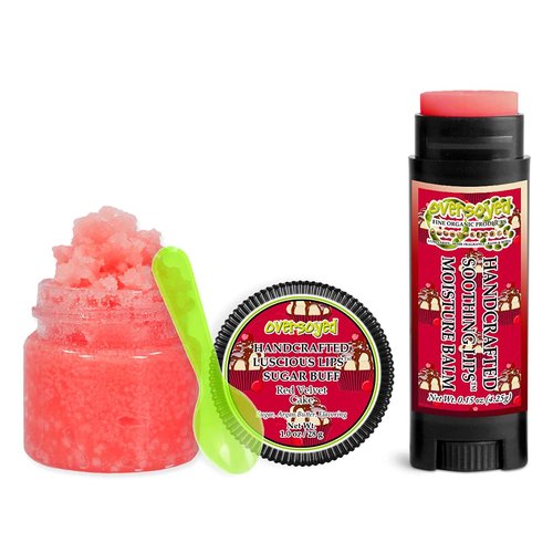 Red Velvet Cake Soothing & Luscious Lips by OverSoyed Exfoliator & Chapped Lip Repair Lip Care Combo | Artisan Handcrafted to Order Moist Chocolate Cake Vanilla Sugary Frosting Flavored Exfoliating Sugar Lip Scrub & Lip Moisturizer Balm Gift Set