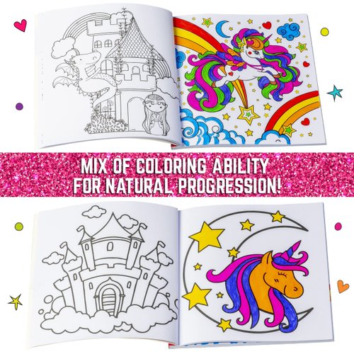 GirlZone Unicorn Coloring Book for Kids Ages 4+, Arts and Crafts Unicorn Coloring Books with 102 Fun Designs Like Fairies and Sea Animals for Teen Girls, Ideal Christmas Gift