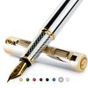 Scriveiner Silver Chrome Fountain Pen - Stunning Luxury Pen with 24K Gold Finish, Schmidt 18K Gilded Nib (Medium), Best Pen Gift Set for Men & Women, Professional, Executive Office, Nice Designer Pens