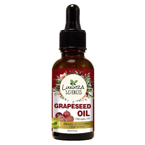Luxura Sciences Organic Grapeseed Oil | Hair, Body & Face Moisturizer | Helps Reduce Wrinkles, Stretch Marks | Hydrates Dry Skin & Enhances Hair Growth | Cold-Pressed | 1.01 Fl Oz (30ml)