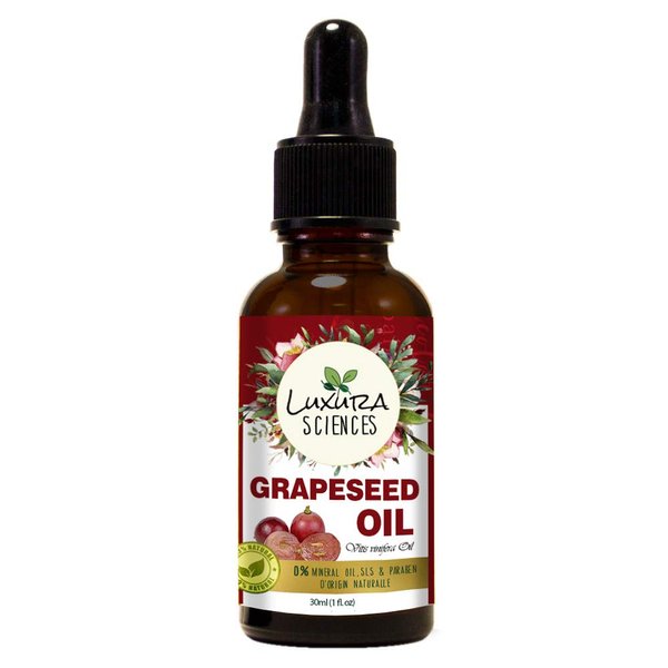 Luxura Sciences Organic Grapeseed Oil | Hair, Body & Face Moisturizer | Helps Reduce Wrinkles, Stretch Marks | Hydrates Dry Skin & Enhances Hair Growth | Cold-Pressed | 1.01 Fl Oz (30ml)