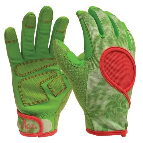 Digz Signature High Performance Women's Gardening Gloves with Touchscreen Capable Fingertips, Green Leaves Pattern, Small