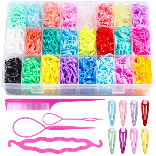 HNYYZL Hair Ties, Rubber Bands for Hair 24 Colors 2000Pcs with Organizer Box, Mini Elastics for Thin or Thick Hair, Accessories for Girls and Toddlers