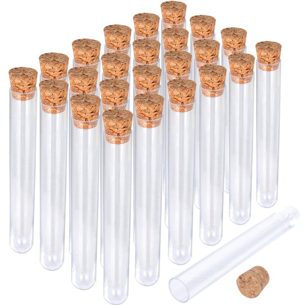 HNYYZL 25Pcs Clear Plastic Test Tubes with Cork Stoppers, 15x100mm 10ml, Good Seal for Jewelry Seed Beads Powder Spice Liquid Storage, Lab Use or Decoration