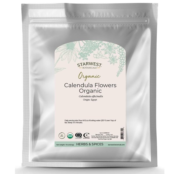 Starwest Botanicals Organic Calendula Flowers Whole, 1 Pound Bulk Resealable Bag Herbal Tea (Calendula Officinalis)