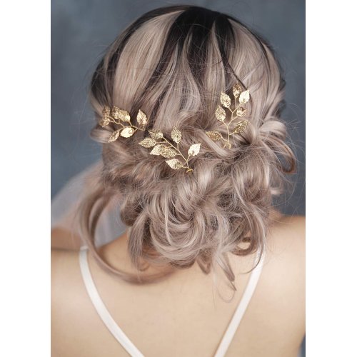 FXmimior Bride Hair Accessories Hair Pins Clip Bobby Pins Vintage Gold Leaf Bridesmaid Headpiece Customised Wedding pack of 3