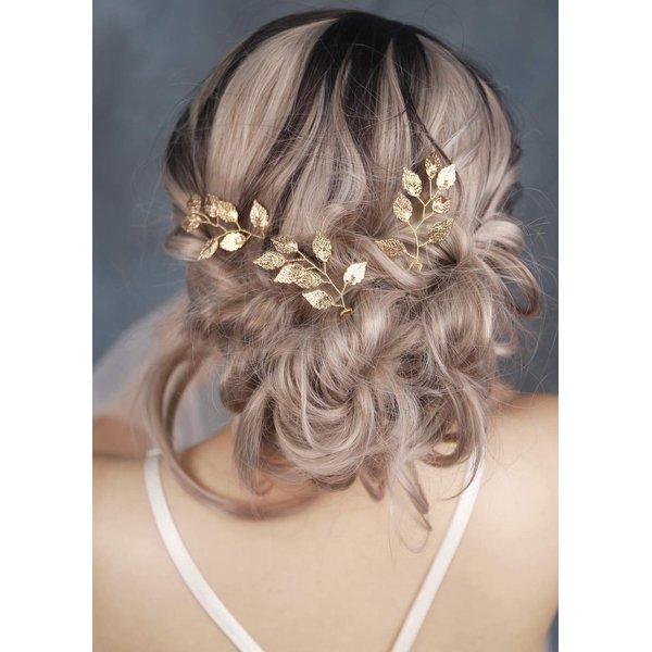 FXmimior Bride Hair Accessories Hair Pins Clip Bobby Pins Vintage Gold Leaf Bridesmaid Headpiece Customised Wedding pack of 3