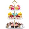 DAFURIET Dessert Cupcake Stand, 3 Tier Cup Cake Holder Tower for Tea Party/Birthday/Weeding, Plastic Tiered Serving Tray with Metal Rod, White