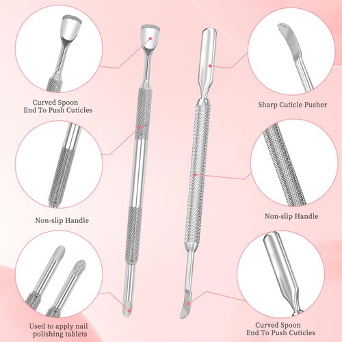 BOMOQING 2PCS Cuticle Pusher and 60 Nail Sand Polishing Tablets,Cuticle Pusher Tool Lottery Ticket Scratcher Tool,Under Nail Cleaner Tool Nail Remover Kit Toenail Scraper Cleaner Replaceable Sandpaper