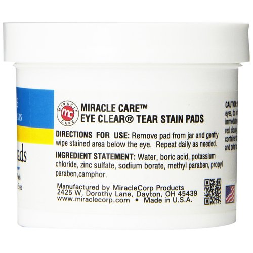Miracle Care Tear Stain Pads Made in USA [Soft Pet Wipes for Gently Cleaning Eyes] Sterile Cat and Dog Wipes Formulated to Remove Tear Stains and Eye Debris, 90 Count
