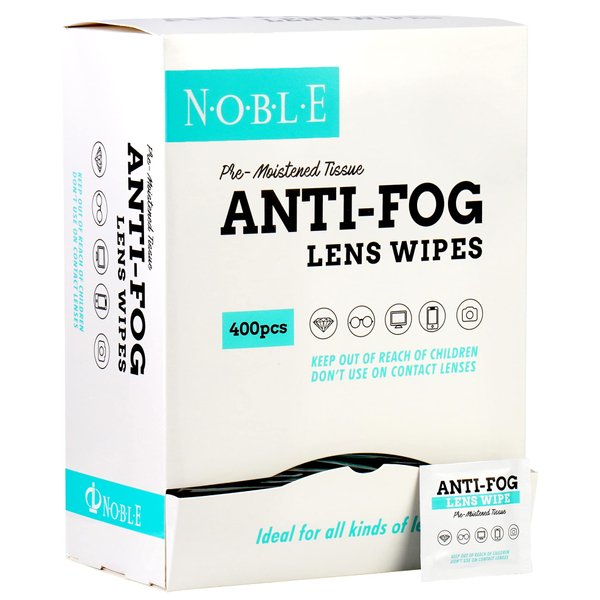 Noble Anti-Fog Pre-Moistened Lens and Screen Cleaning Wipes for Glasses Eyewear, Smartphones, Camera Lenses, Small Electronic Devices, Touchscreens, Individually Wrapped, Residue-Free, 5”x 6” (400)