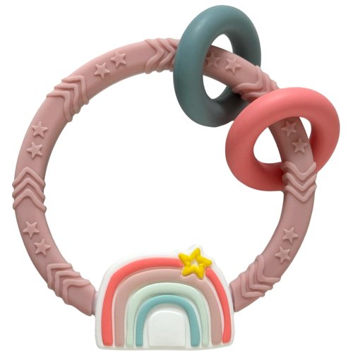 Busy Baby - Teething Toys Made of 100% Food Grade Silicone, Fun Animal Shapes for Teething Relief, Use Alone or Easily Attach Your Baby Teether to Busy Baby Mats (Rainbow)