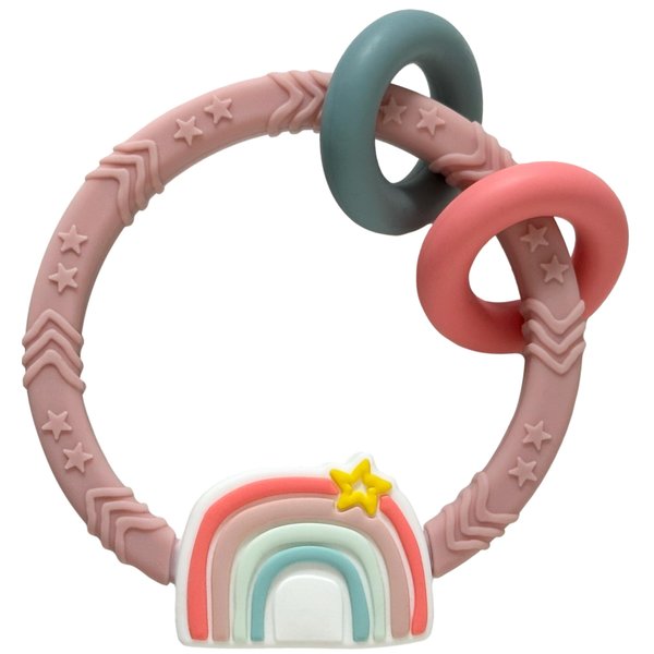 Busy Baby - Teething Toys Made of 100% Food Grade Silicone, Fun Animal Shapes for Teething Relief, Use Alone or Easily Attach Your Baby Teether to Busy Baby Mats (Rainbow)
