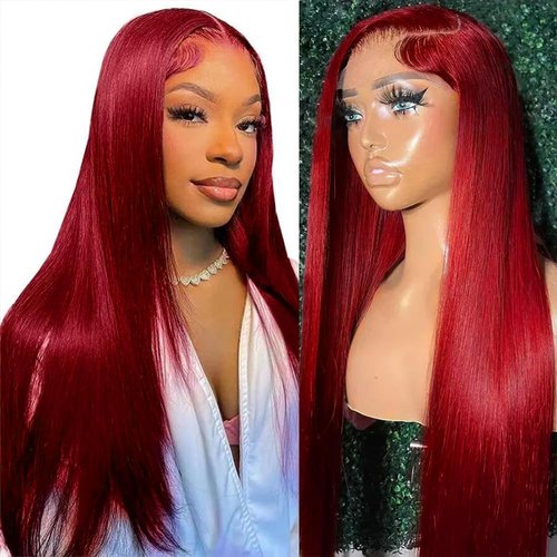 SOSATISFY Straight 99J Burgundy Lace Front Wigs Human Hair 13x4 Glueless HD Transparent Red Wig Human Hair Lace front 200% Density Colored Wigs for Women Pre Plucked with Baby Hair (22 inch)