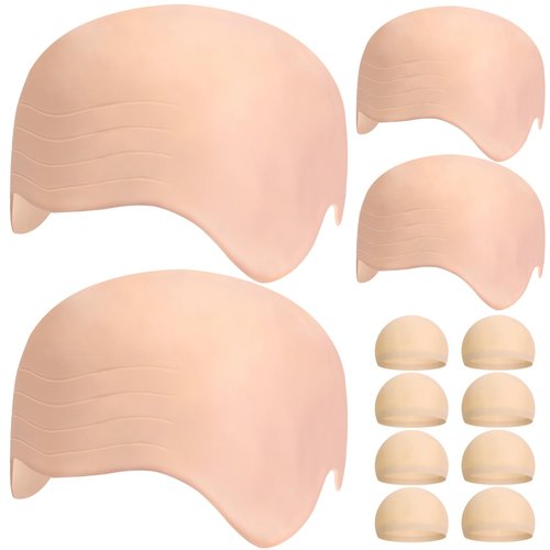 Iceyyyy 12 PCS Halloween Bald Caps Set,Makeup Bald Cap with 8 Pcs Wig Caps,Bald Head Costume Accessories for Men Women Halloween Party,April Fools Cosplay and Stage Performance(Skin)