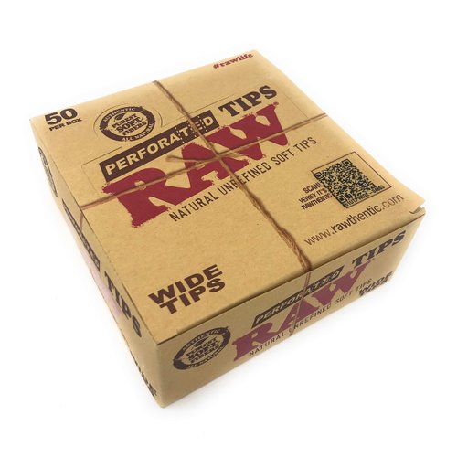 Raw Rolling Papers Perforated Wide Cotton Filter Tips Full Box Of 50 Packs