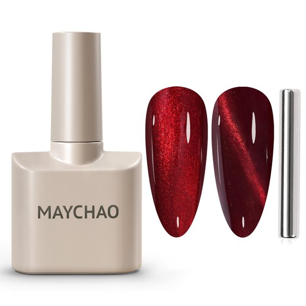 MAYCHAO 15ML Cat Eye Gel Nail Polish 1Pc Burgundy Gel Polish with Magnet Soak off Holographic Magnetic Nail Polish for Nail Art Manicure Salon DIY at Home, 0.5 OZ