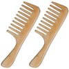 2 Pcs Wooden Wide Tooth Comb for Women Men, Anti-static Detangling Hair Comb Styling Comb for Curly Fine Straight Wet Dry Hair, Natural Bamboo Comb